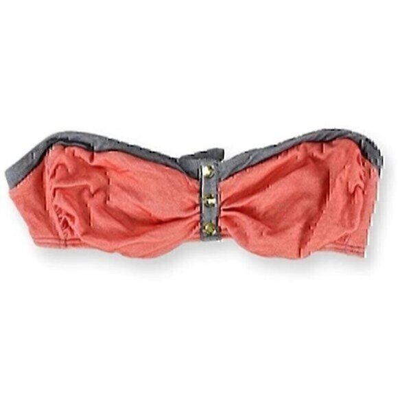NEW NWT TOMMY HILFIGER Bandeau Bra Underwire Orange ? Navy Bikini Top Strapless - Picture 1 of 6